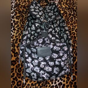 PINK Victoria's Secret Sequin Leopard Print Backpack - Black & Silver